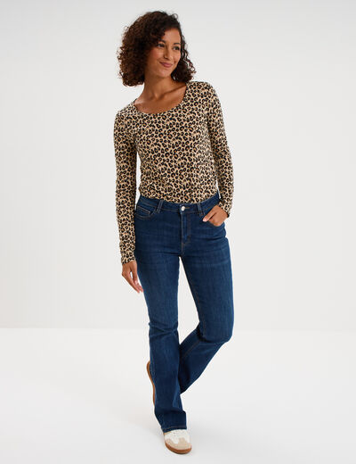 T-shirt col rond manches longues coton sable femme