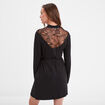 Peignoir fluide dentelle et ceinture noir femme