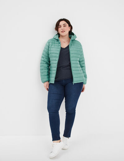T-shirt effet chiné col en V avec poche bleu foncé femme grande taille