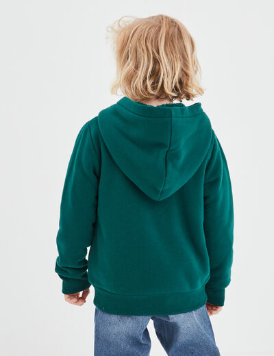 Sweat zippé à capuche fourré vert foncé garçon