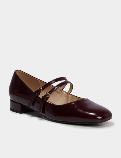 Ballerine femme effet verni double bride bordeaux femme
