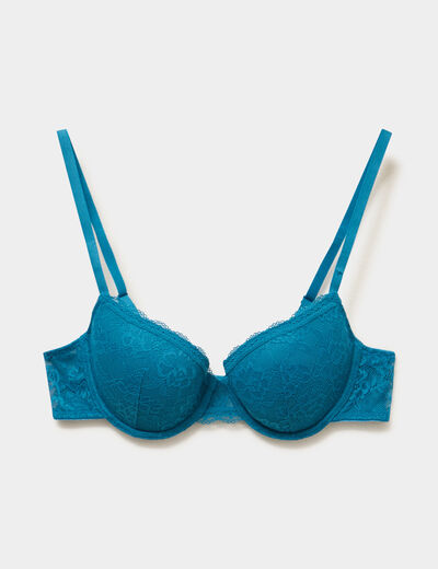 Soutien-gorge corbeille coques dentelle bleu canard femme