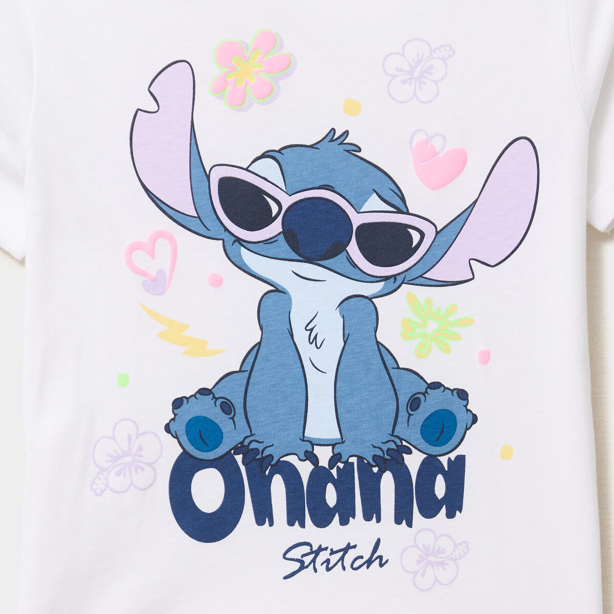 T-shirt en coton manches courtes Stitch blanc fille