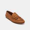 Mocassins &agrave; franges effet su&eacute;dine marron femme