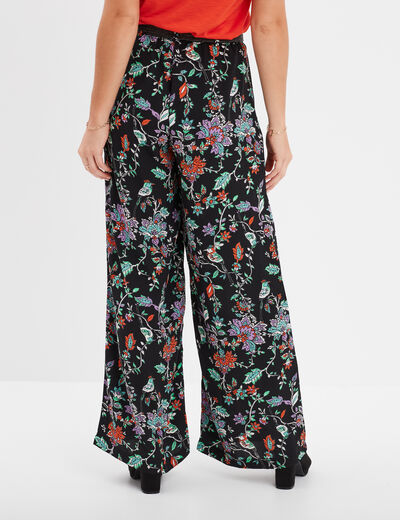 Pantalon large fluide avec ceinture noir femme