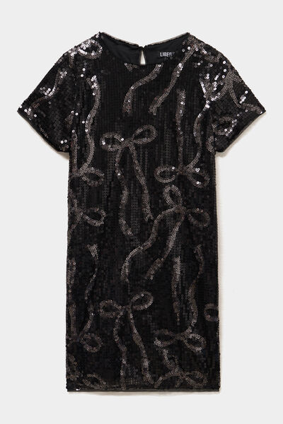 Robe &agrave; sequins manches courtes noir fille