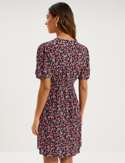 Robe fluide manches courtes col en V noir femme