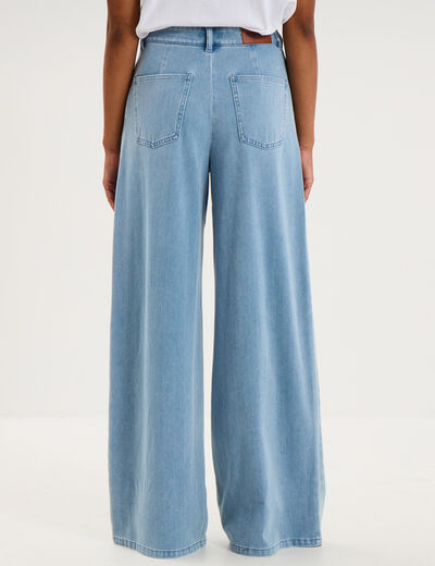Jean large taille mi-haute &agrave; pinces denim triple stone femme