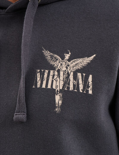 Sweat hoodie 1 poche Nirvana gris fonc&eacute; homme