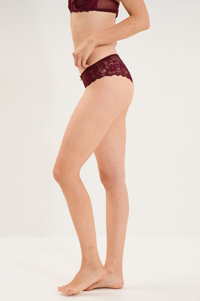 Shorty en dentelle prune femme