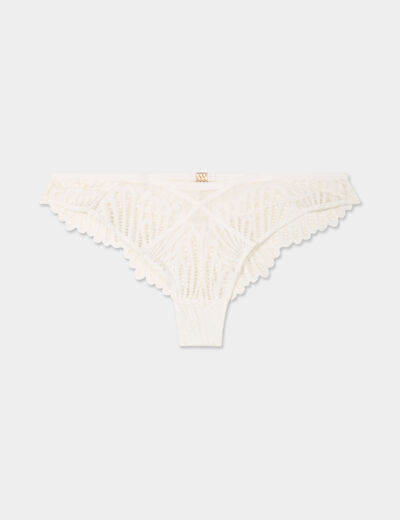 Tanga high leg en dentelle blanc femme