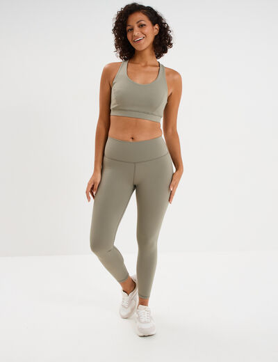 Legging de sport gainant taille haute vert kaki femme