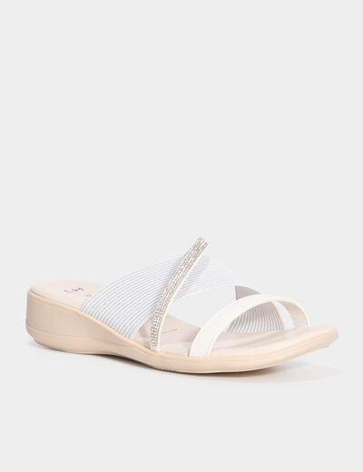 Mules brides crois&eacute;es &agrave; strass blanc femme