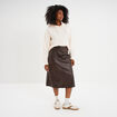 Jupe longue simili cuir trap&egrave;ze marron fonc&eacute; femme