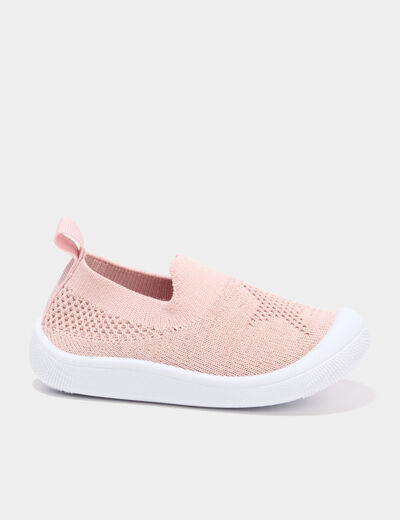 Tennis semelle souple bout renforc&eacute; rose b&eacute;b&eacute; fille