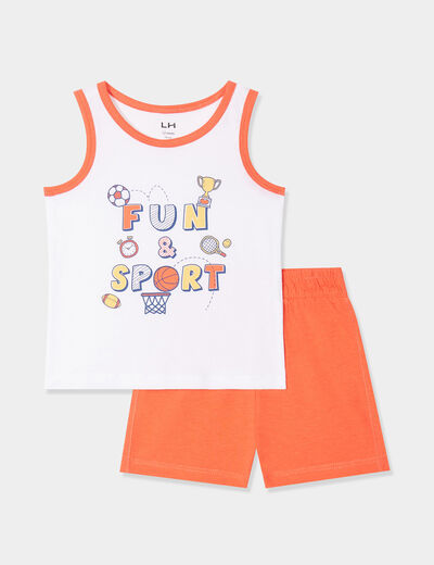 Ensemble 2 pièces débardeur short coton rouge corail bébé garçon