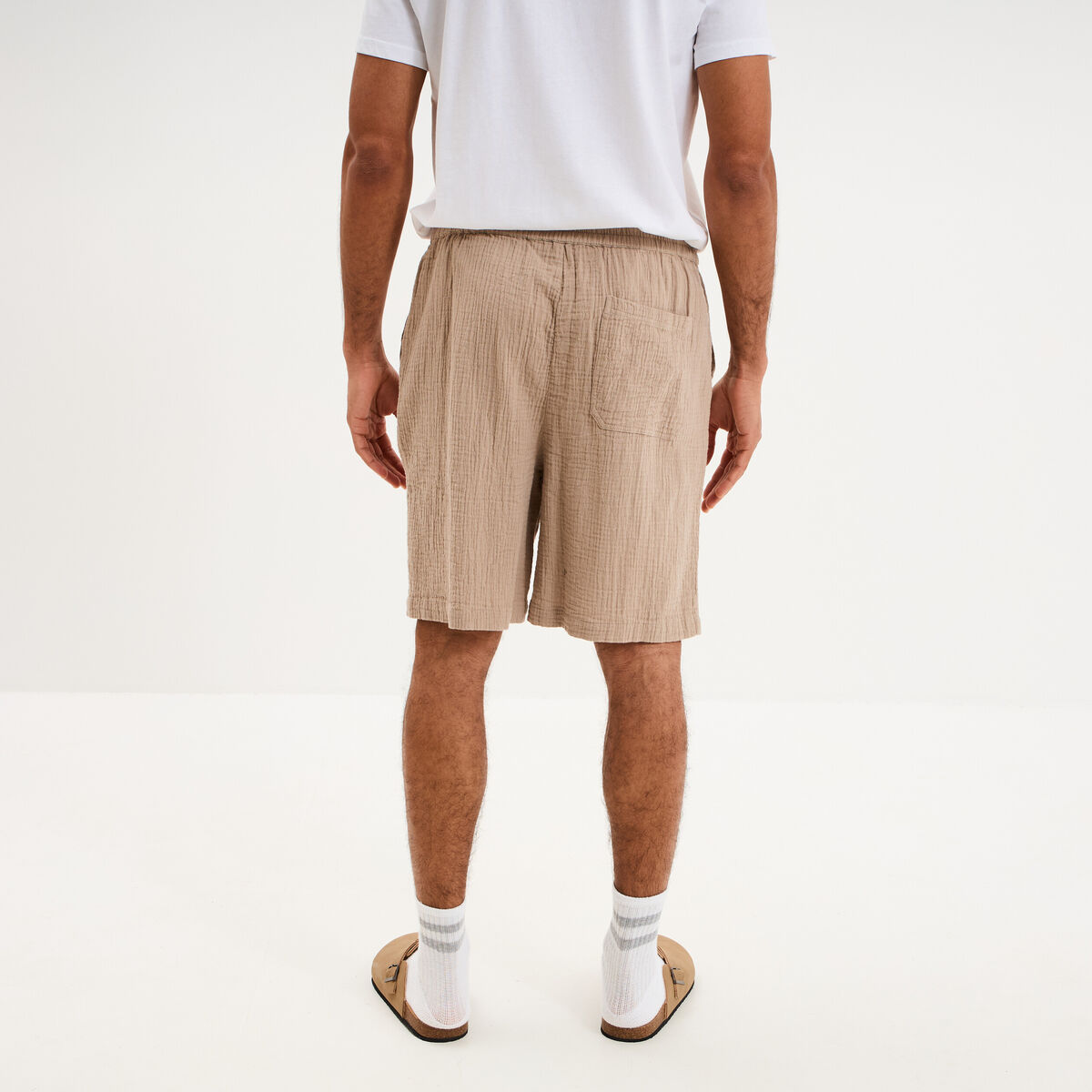 Short chino droit gaze de coton taupe homme