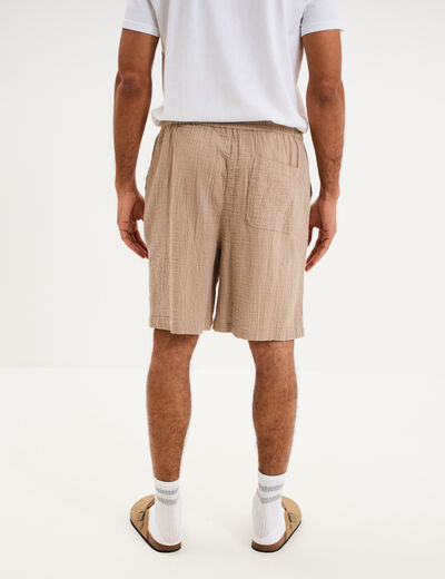 Short chino droit gaze de coton taupe homme
