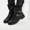 Boots motarde fourr&eacute;es avec boucles noir femme