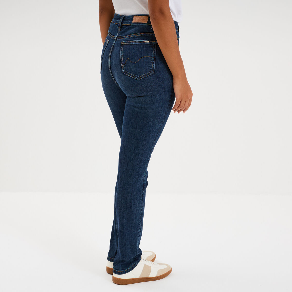Jeans slim taille haute denim brut femme
