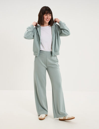 Sweat zipp&eacute; &agrave; capuche bleu gris femme