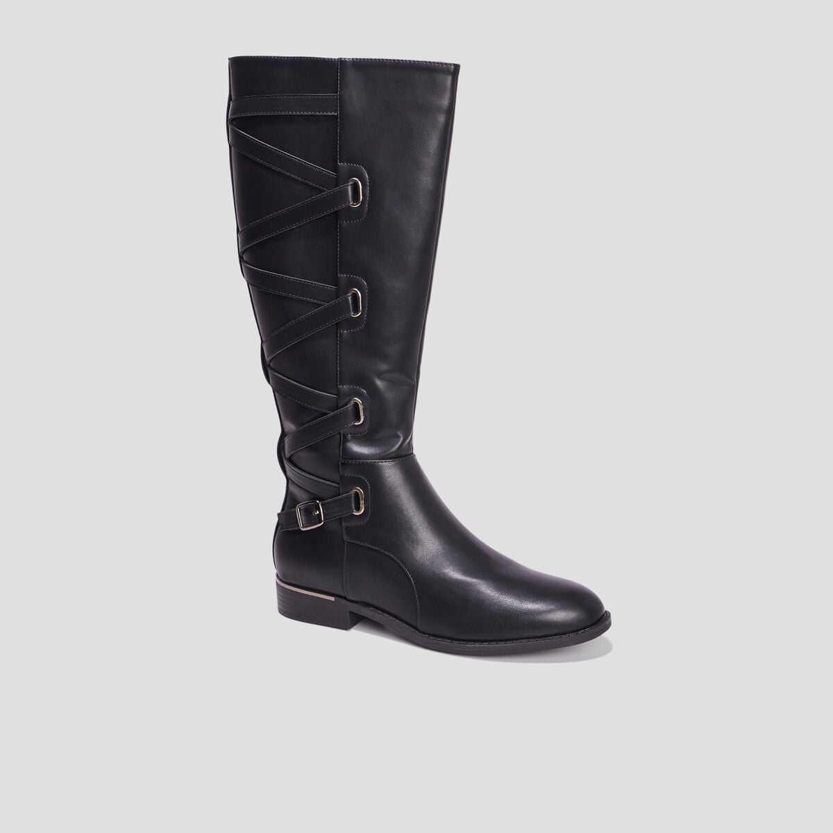 Bottes plates avec la&ccedil;age noir femme