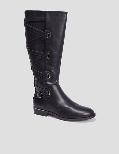 Bottes plates avec laçage noir femme