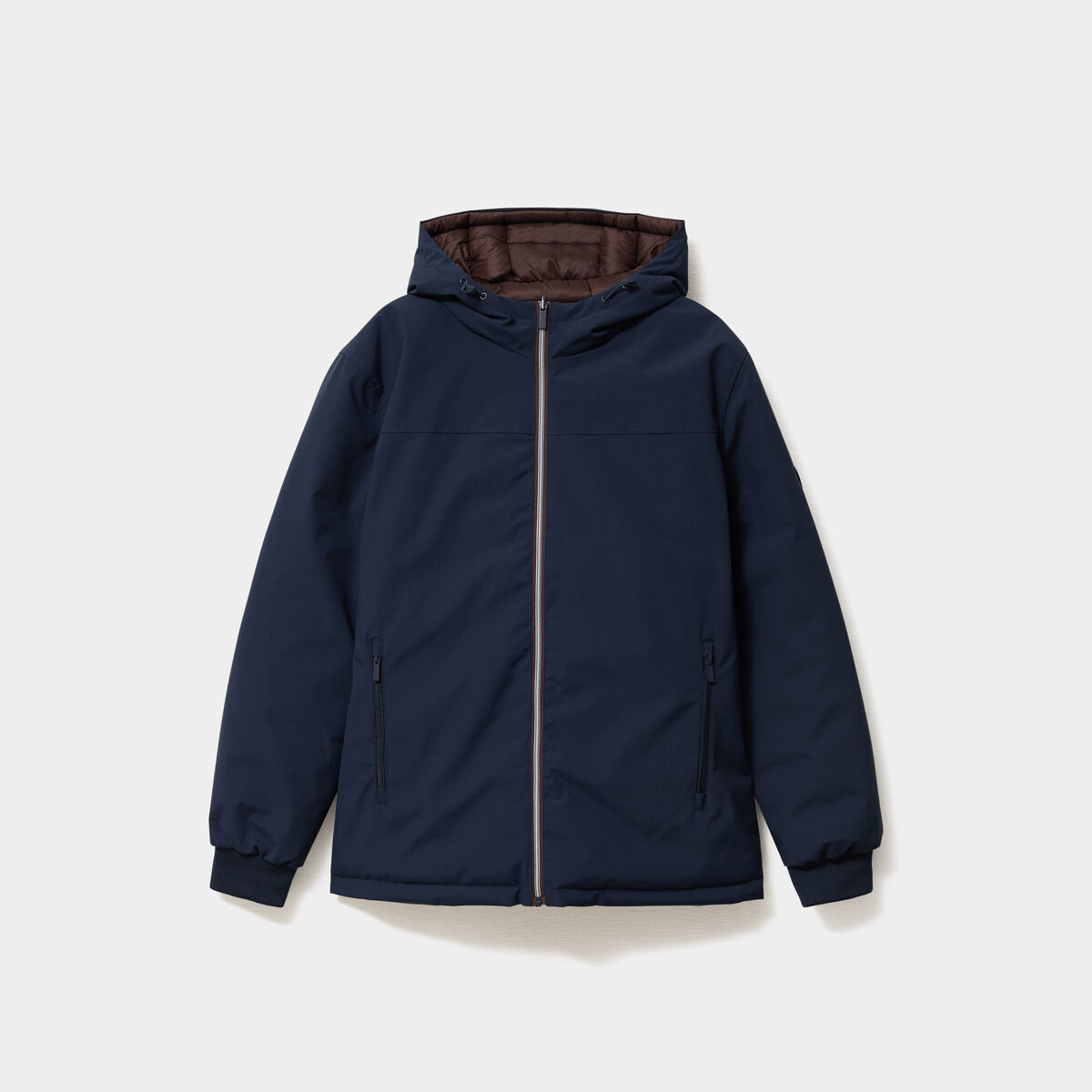 Blouson r&eacute;versible &agrave; capuche zipp&eacute; bleu marine homme