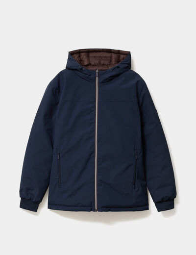 Blouson r&eacute;versible &agrave; capuche zipp&eacute; bleu marine homme