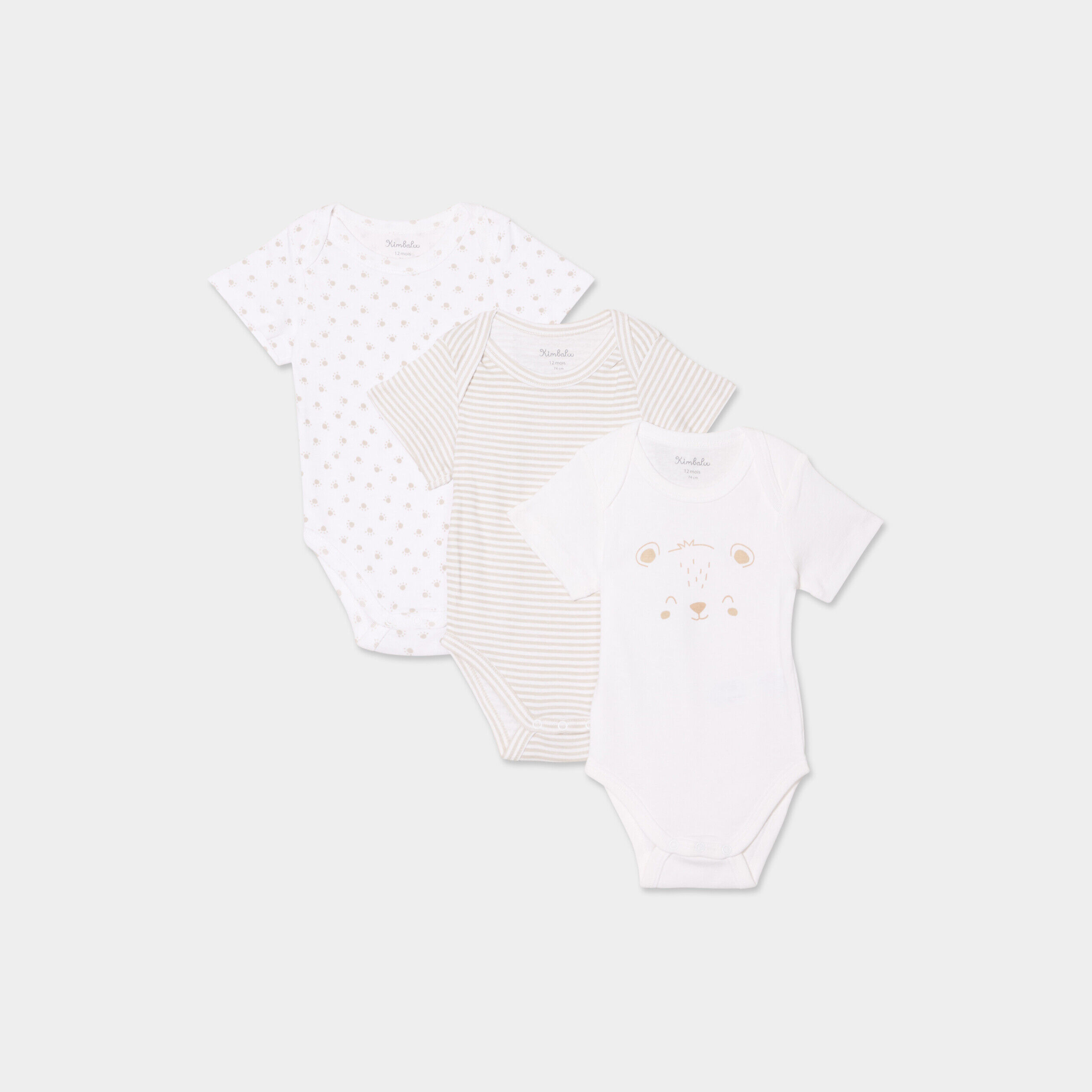 Lot 3 bodies US coton manches courtes blanc bébé