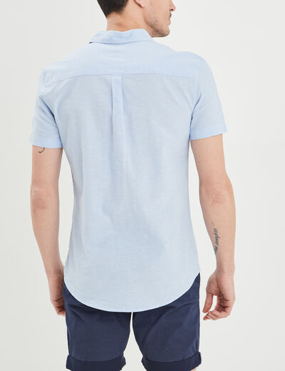 Chemise manches courtes lin mélangé bleu ciel homme