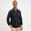 Polo piqu&eacute; droit manches longues coton bleu fonc&eacute; homme