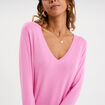 Pull col en V manches longues rose femme