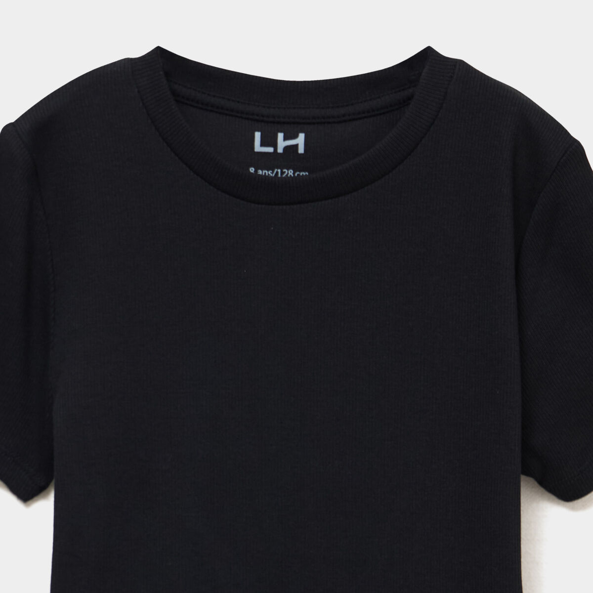 T-shirt col rond manches courtes noir fille