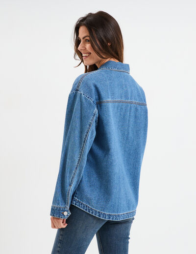 Veste surchemise oversize en jean coton denim stone femme