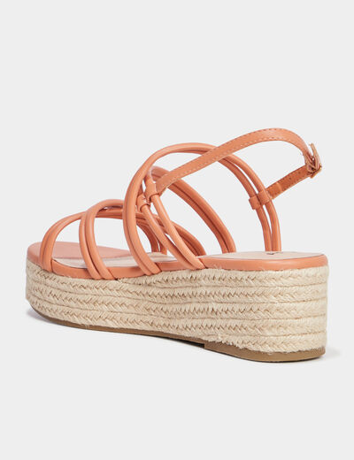 Sandales compensées brides croisées orange clair femme