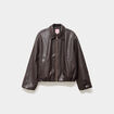 blouson court oversize similicuir zipp&eacute; marron fonc&eacute; femme