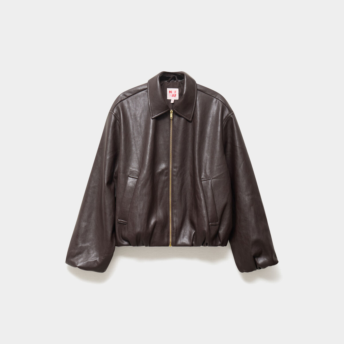 blouson court oversize similicuir zipp&eacute; marron fonc&eacute; femme