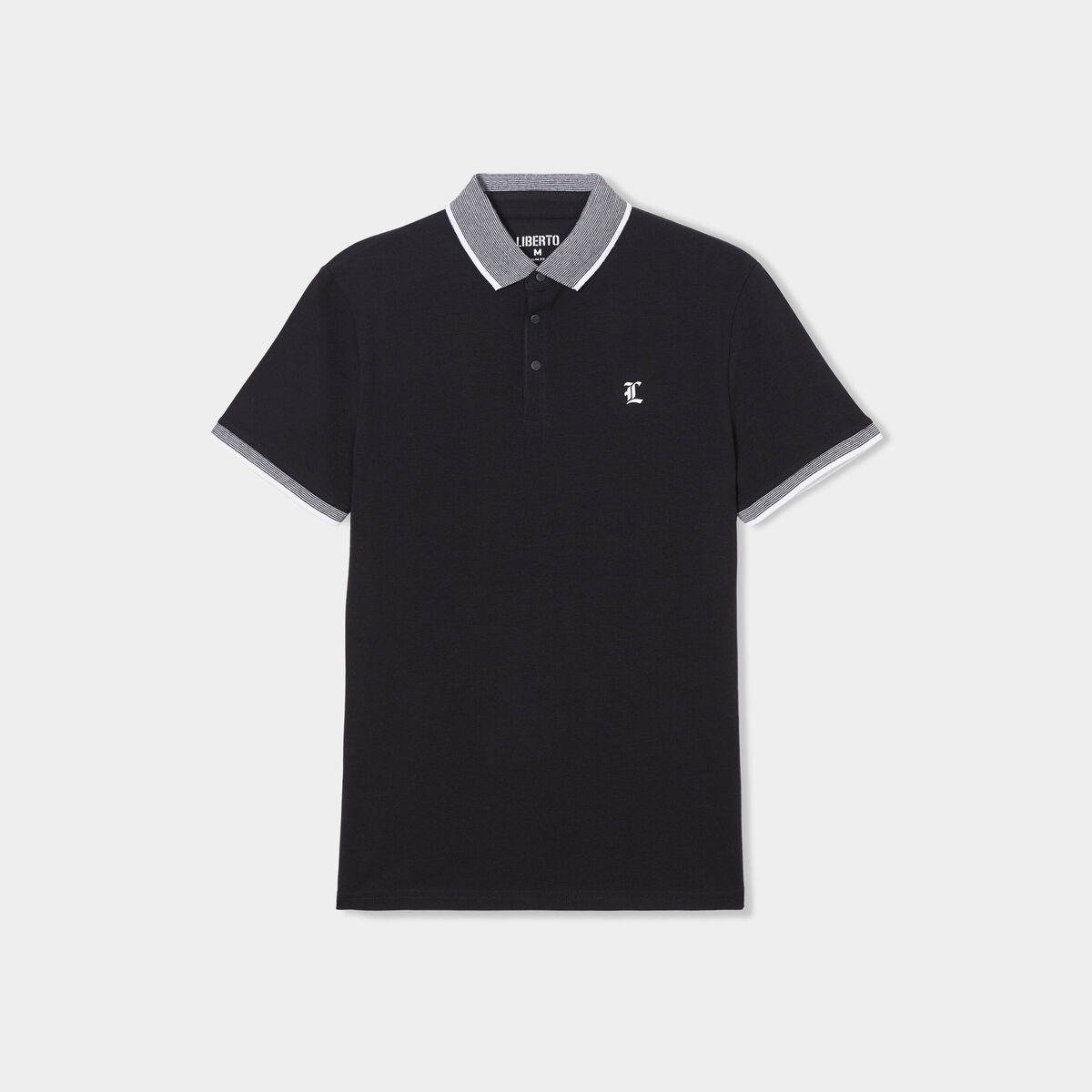 Polo coton stretch droit manches courtes noir homme