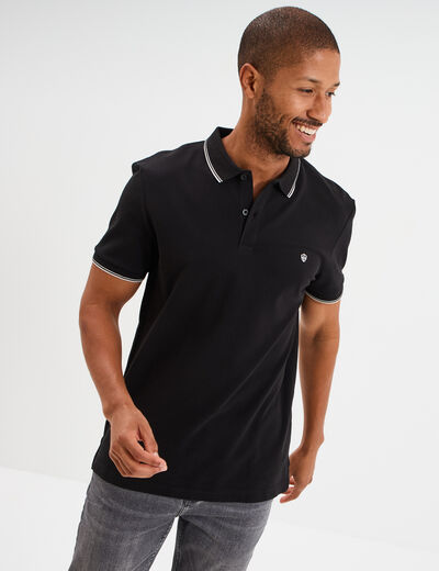 Polo piqu&eacute; coton manches courtes noir homme