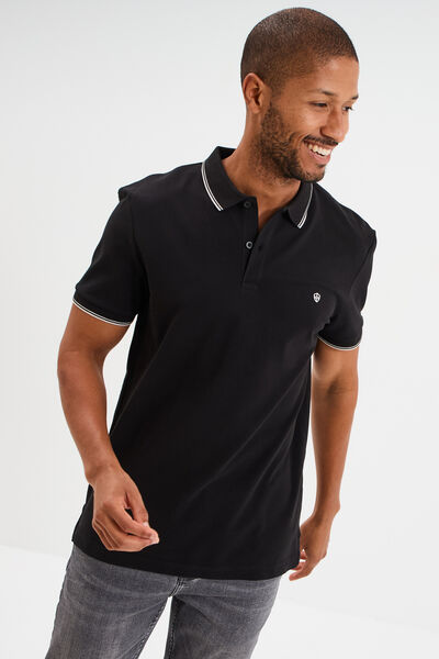 Polo piqu&eacute; coton manches courtes noir homme