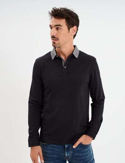 Polo manches longues coton majoritaire noir homme