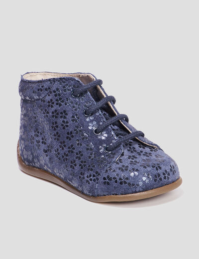 Bottillons à lacets en cuir bleu marine bébé fille