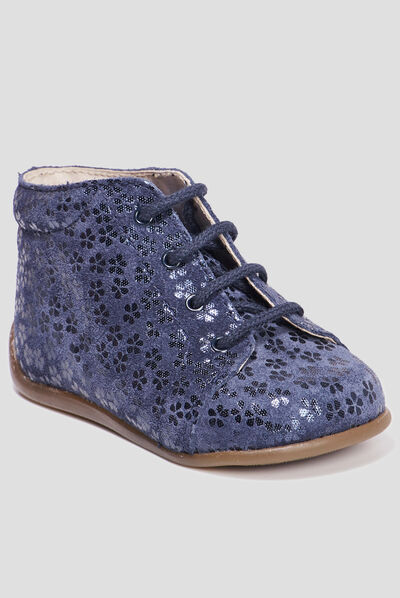 Bottillons à lacets en cuir bleu marine bébé fille