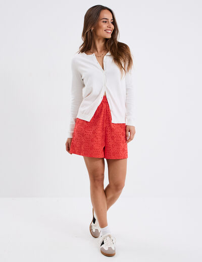 Gilet manches longues boutonné col rond ivoire femme