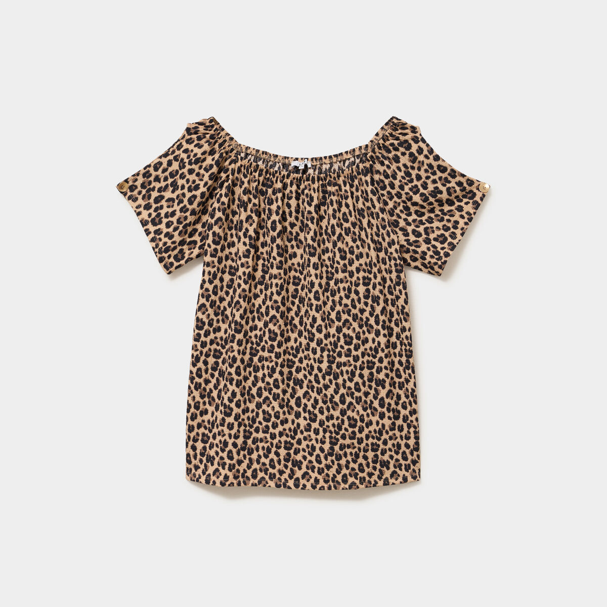 T-shirt gaufr&eacute; avec manches &agrave; noeuds beige clair femme grande taille