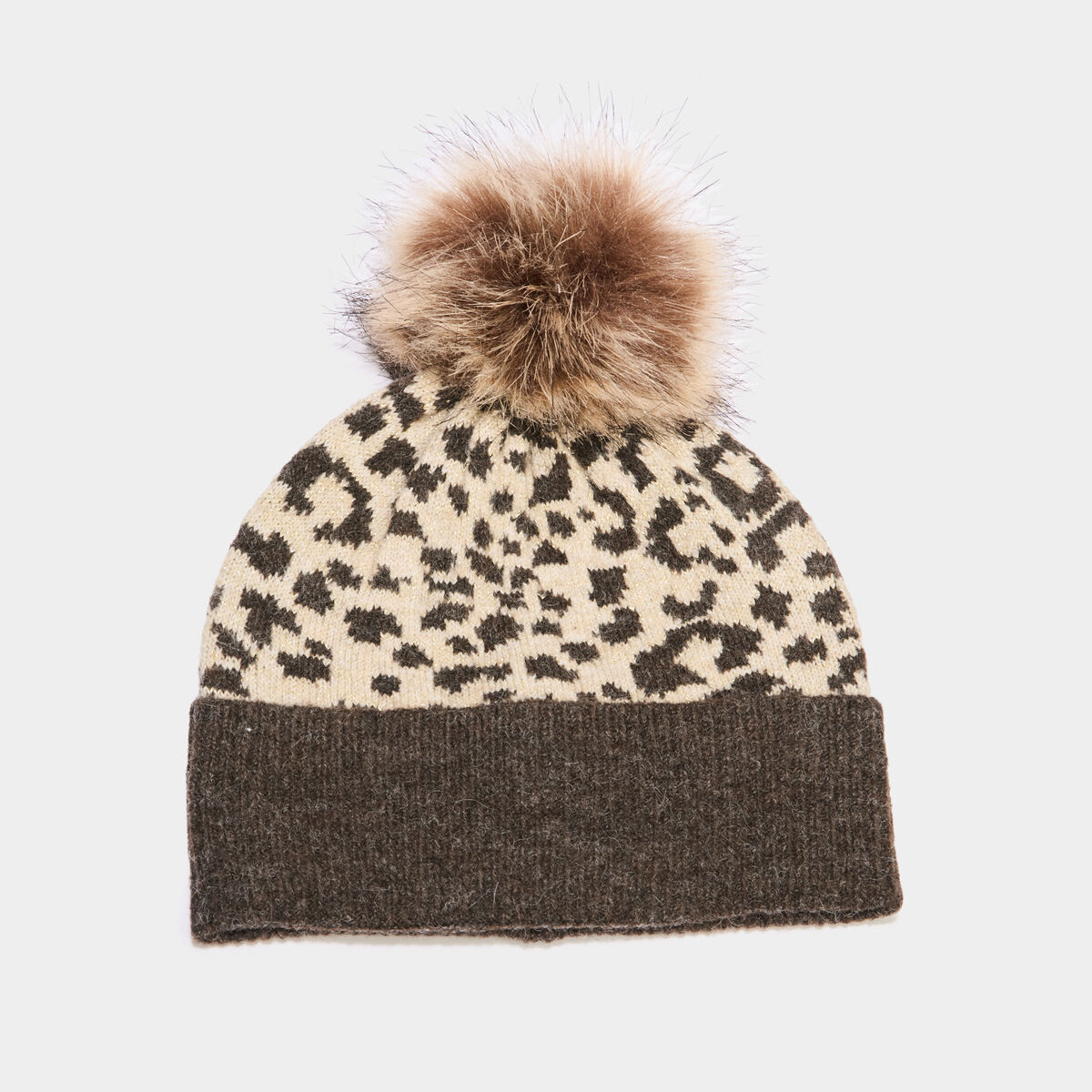 Bonnet &agrave; pompon fausse fourrure sable femme