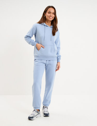 Sweat hoodie molleton &agrave; capuche bleu clair femme