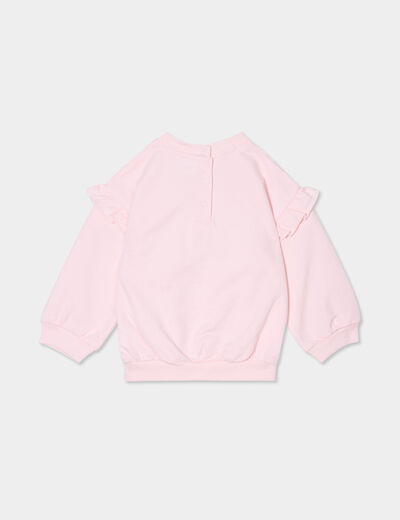 Sweat volants épaules coton Stitch rose clair bébé fille
