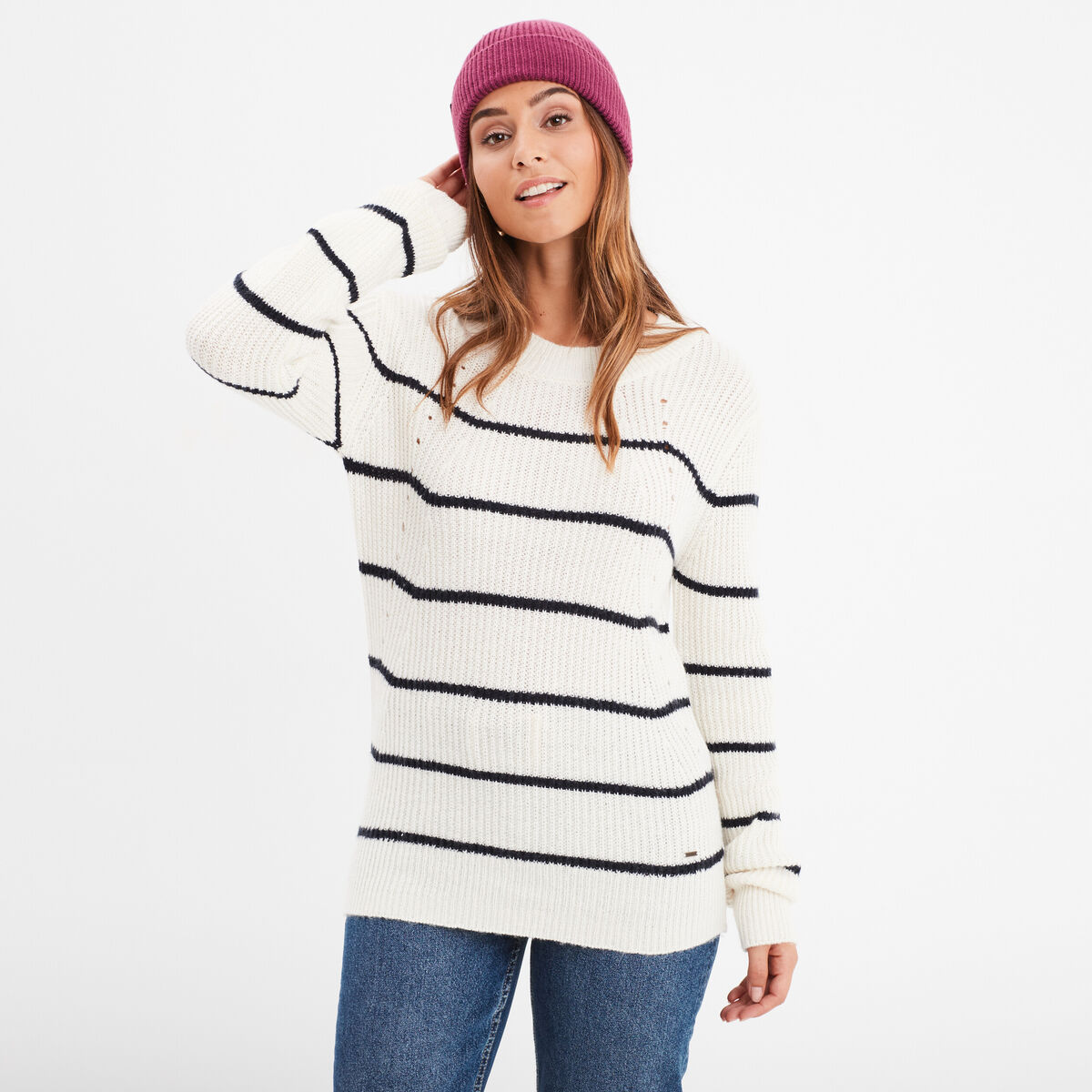 Pull col rond manches longues Creeks ecru femme